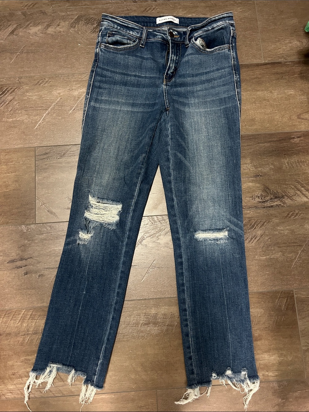 Flying Monkey Distressed Medium Dark Blue Jeans